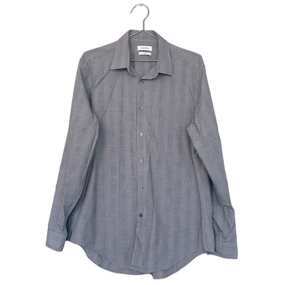 Calvin Klein gray subtle stripe Slim Fit stretch steel non iron button downn - Picture 1 of 7